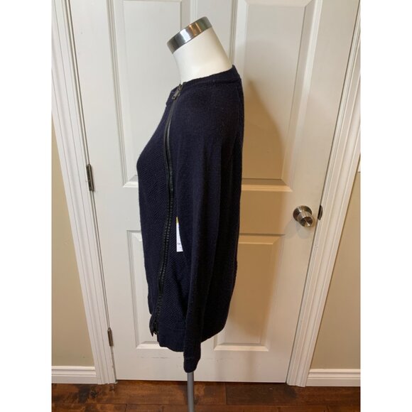Vince Navy Blue Waffle Knit Asymmetrical Zip Sweater Cardigan, Size XS - Picture 4 of 6